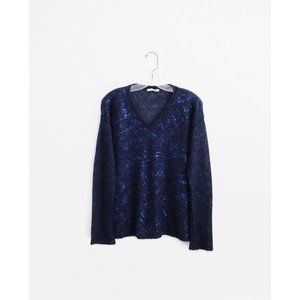 Skin Dark Blue Alpaca Metallic Splatter Sweater S